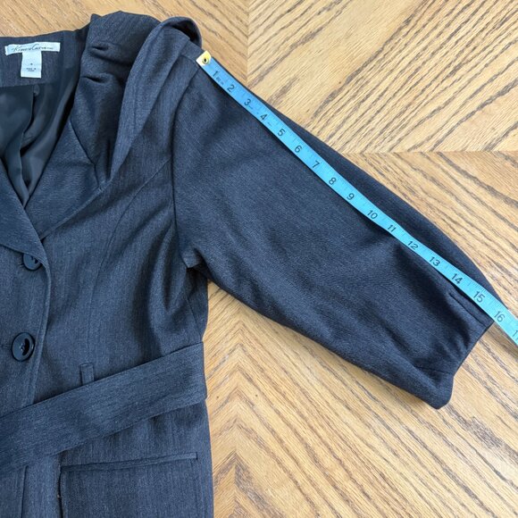 Kenneth Cole New York Gray Wide Collar Suit Jacket Belt Stretch Womens Size 4 - Picture 9 of 11